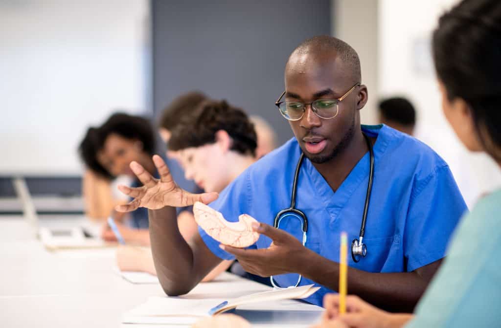 Medical students working together
