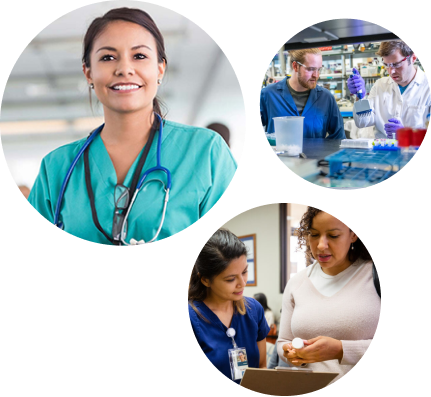 three pictures of healthcare workers
