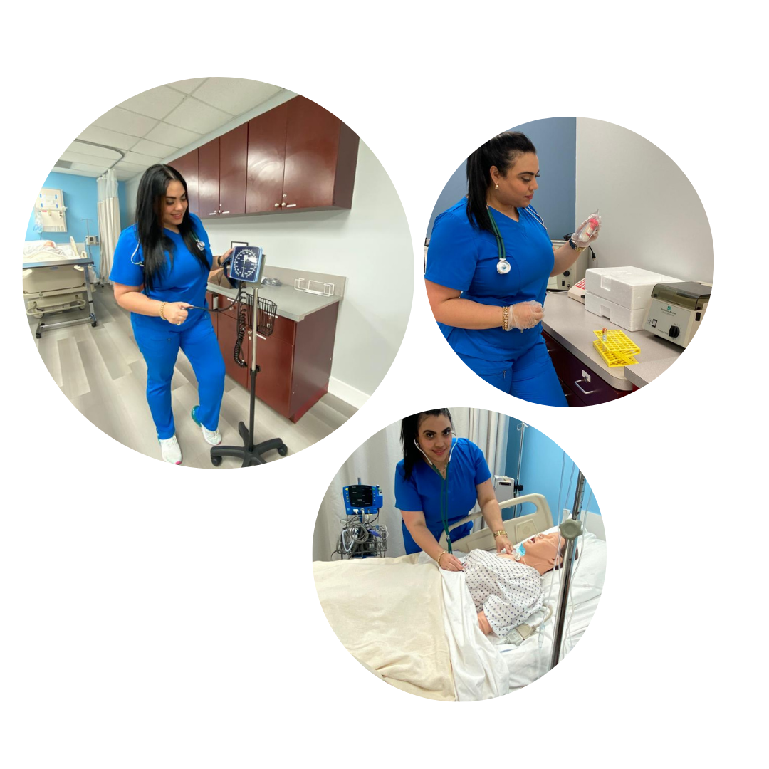 patient care technician student doing different activities