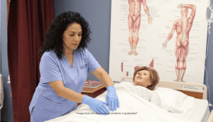Nurse talks with female patient about prescription medication