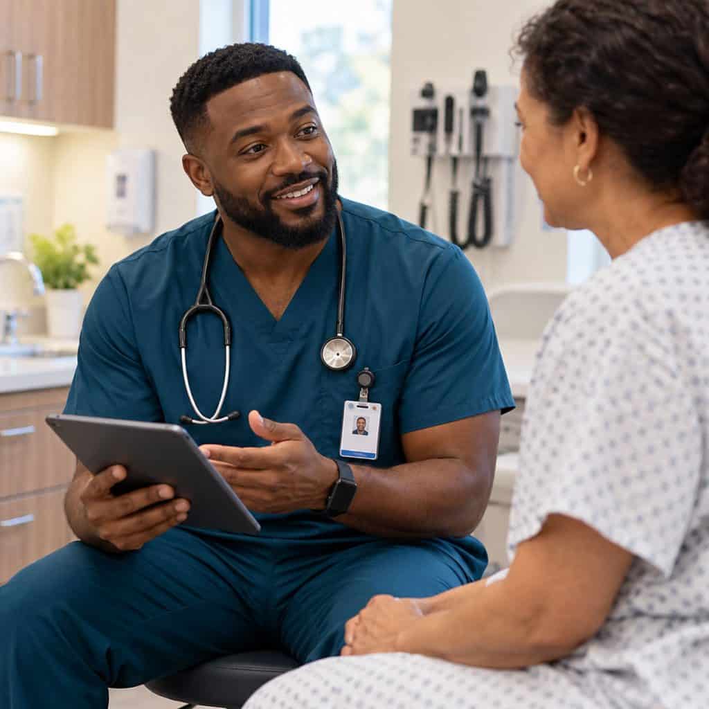 registered nurse bsn talking to patient