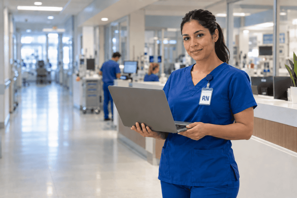 confident rn reading patient chart